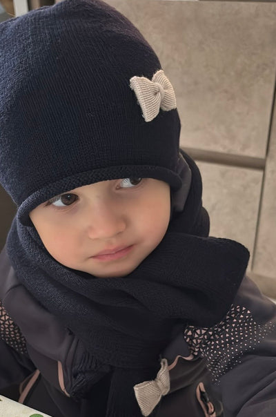 Coordinato cuffia e sciarpa in lana merinos BLU