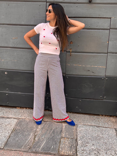REBECCA DONNA pantalone seersucher blu onda rossa