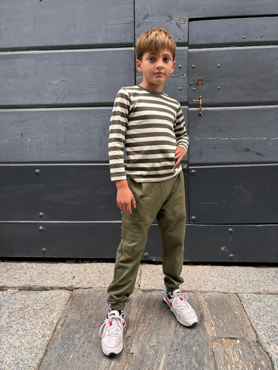 T-shirt MATTEO righe panna-verde