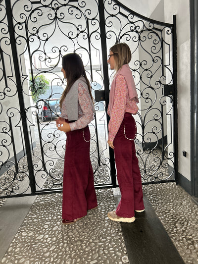 Pantalone ZOE DONNA velluto burgundy tasche ondine