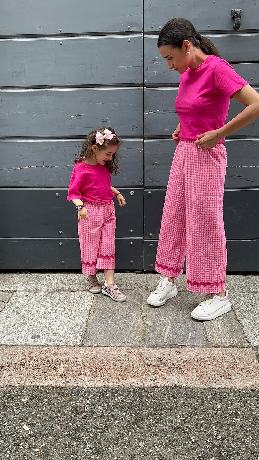 REBECCA DONNA pantalone seersucher fluo fucsia