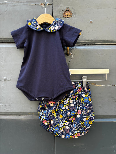 Coordinato blu fiori multicolor