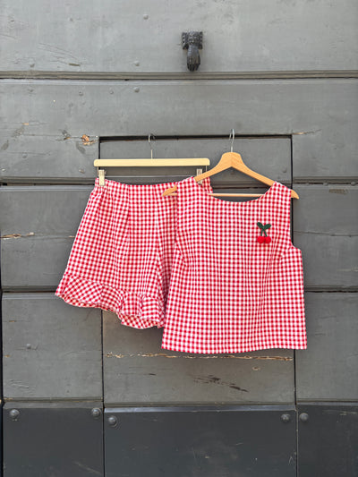 TOP FIOCCO donna seersucker rosso