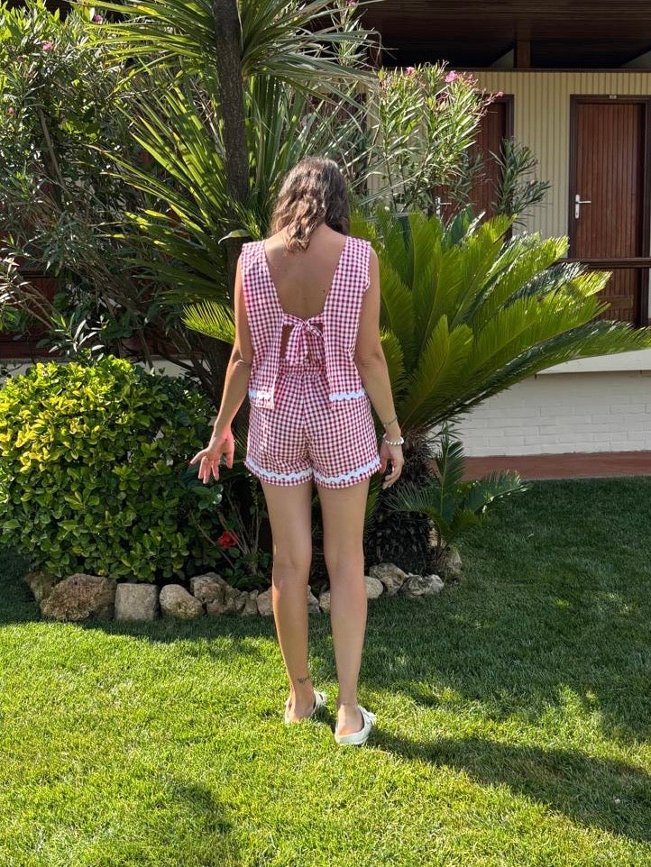 Completo donna BERMUDA ARIANNA e TOP FIOCCO seersucher rosso