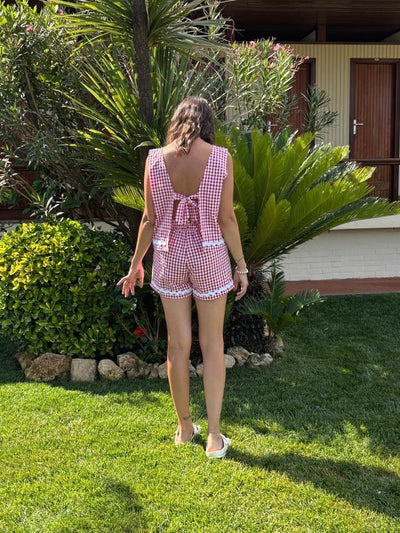 Completo donna BERMUDA ARIANNA e TOP FIOCCO seersucher rosso