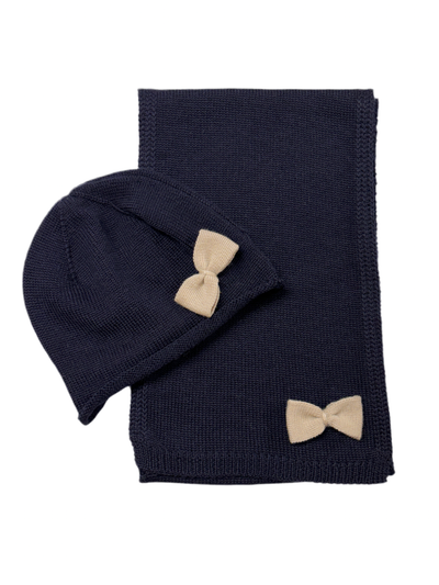 Coordinato cuffia e sciarpa in lana merinos BLU