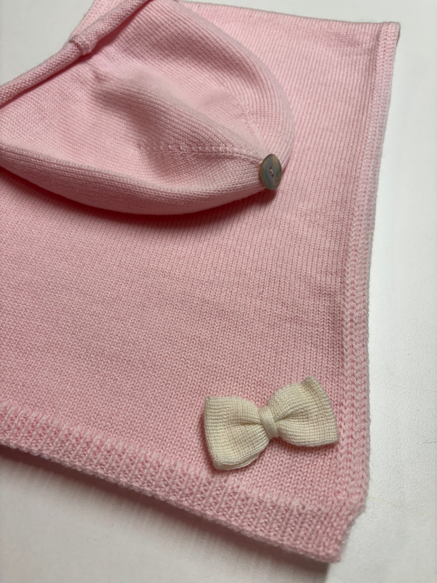 Coordinato cuffia e sciarpa in lana merinos ROSA