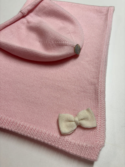 Coordinato cuffia e sciarpa in lana merinos ROSA