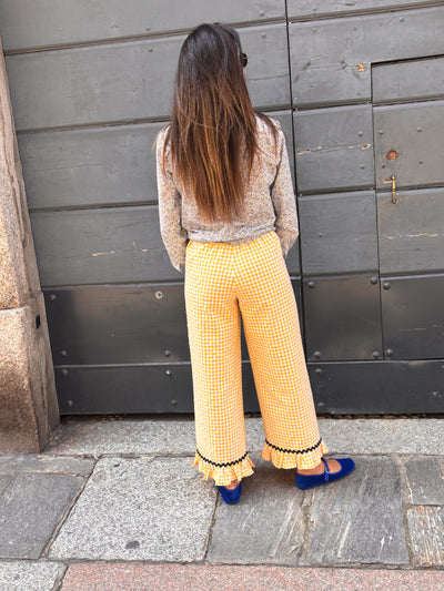 SUNI DONNA pantapalazzo seersucher giallo con rouges