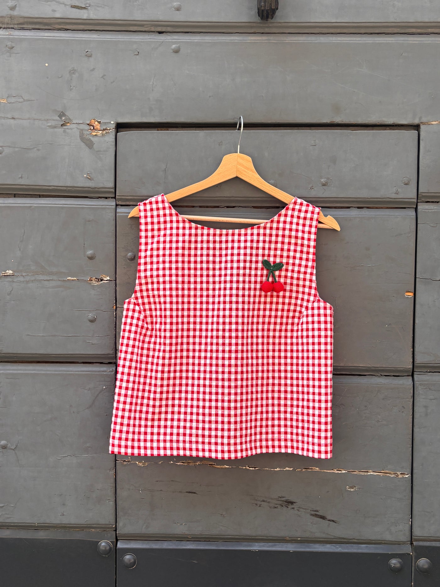 TOP FIOCCO donna seersucker rosso