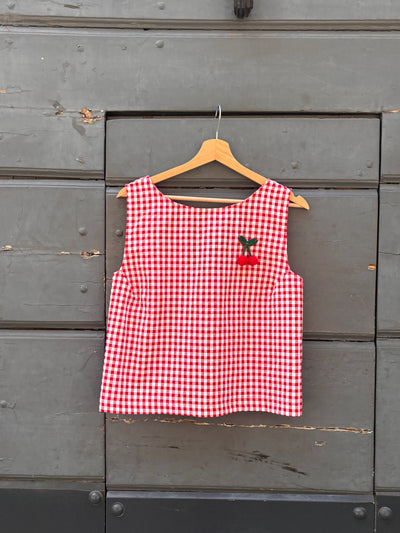 TOP FIOCCO donna seersucker rosso