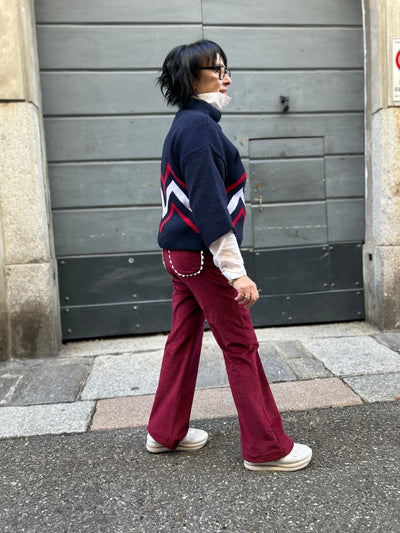 Pantalone ZOE DONNA velluto burgundy tasche ondine