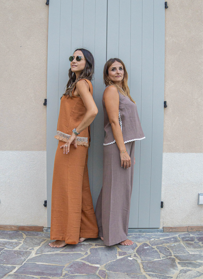 COMPLETO DONNA FRANGE mussola coccio