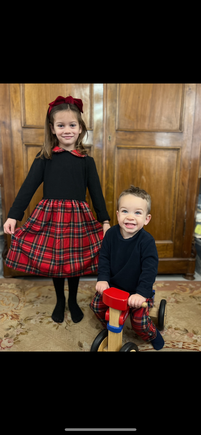MATILDE Abito nero tartan rosso
