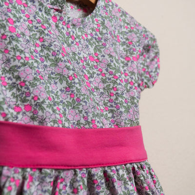 Abito cotone fiori fucsia