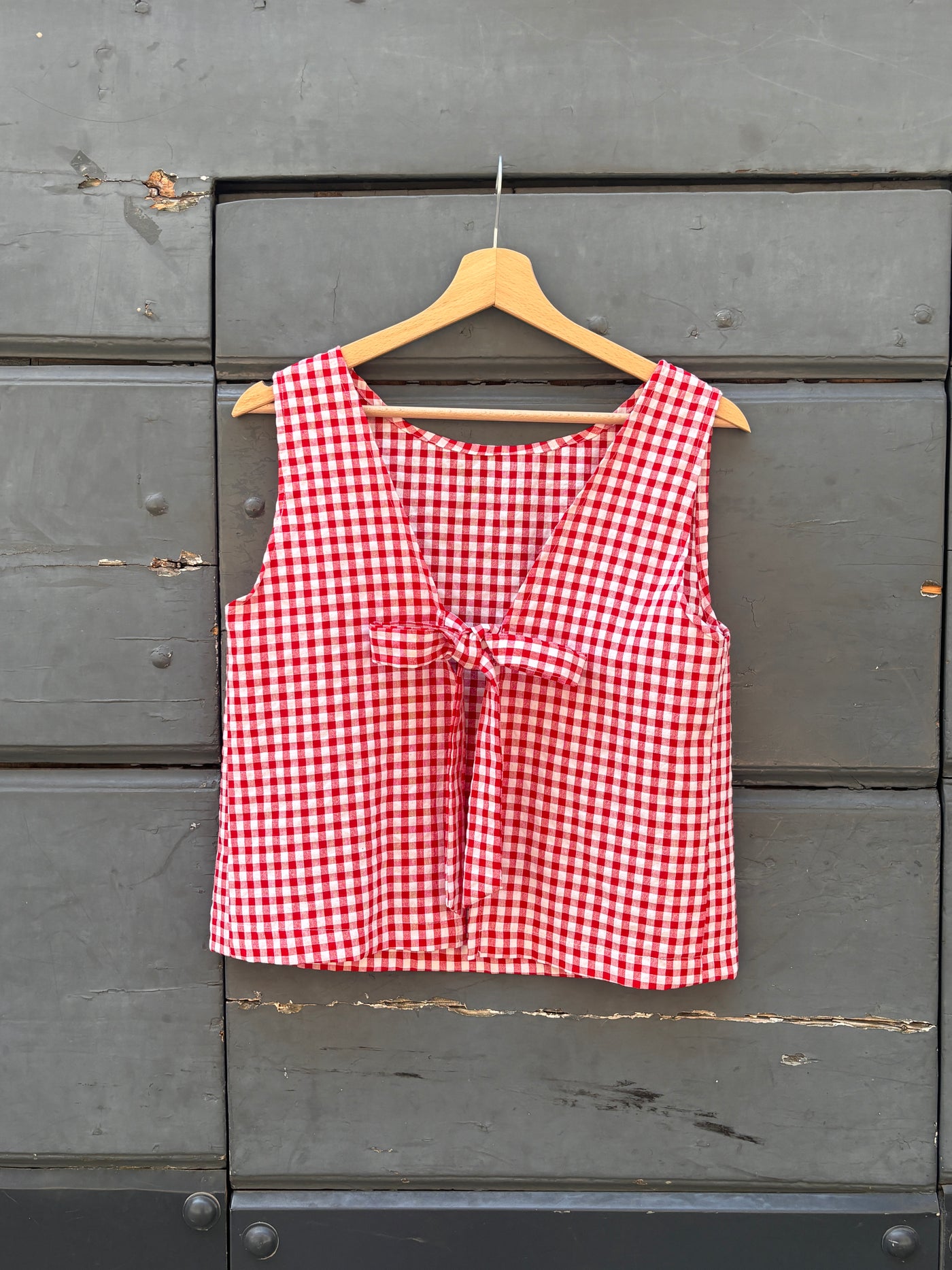 TOP FIOCCO donna seersucker rosso