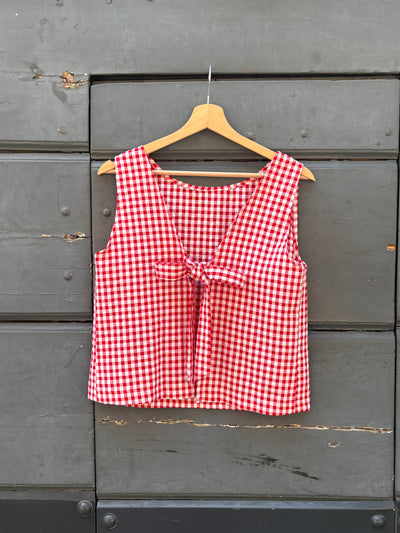 TOP FIOCCO donna seersucker rosso