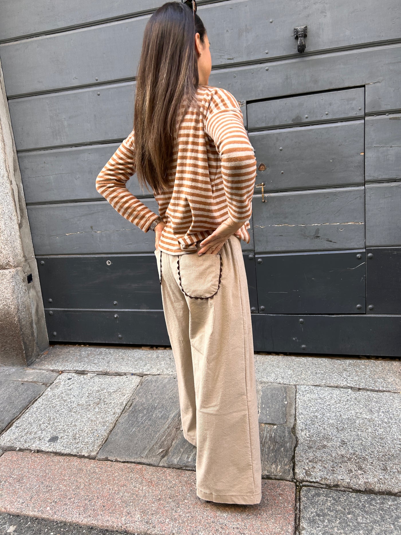 Pantalone PALAZZO DONNA velluto tasche ondine