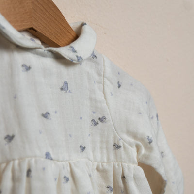 Pagliaccetto mussola uccellini jeans