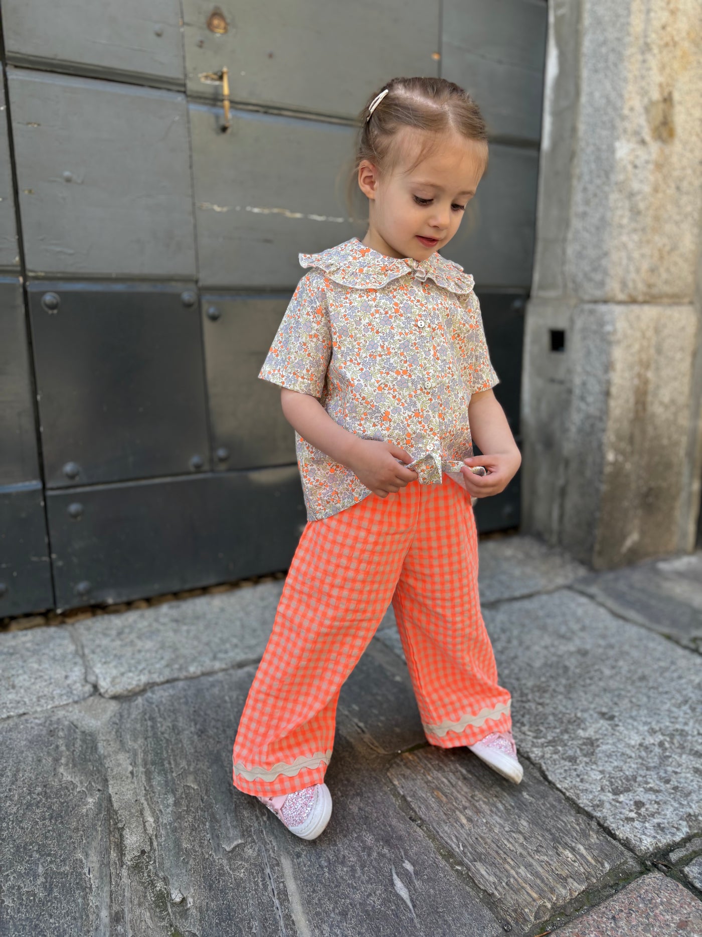 REBECCA Pantalone seersucker fluo arancio