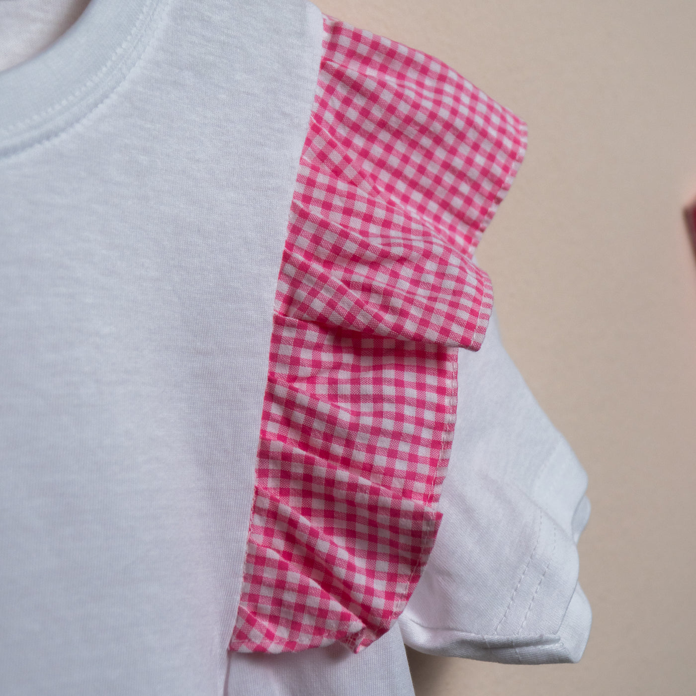 T-shirt Volant seersucher fucsia