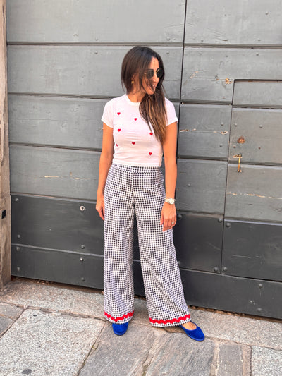 REBECCA DONNA pantalone seersucher blu onda rossa