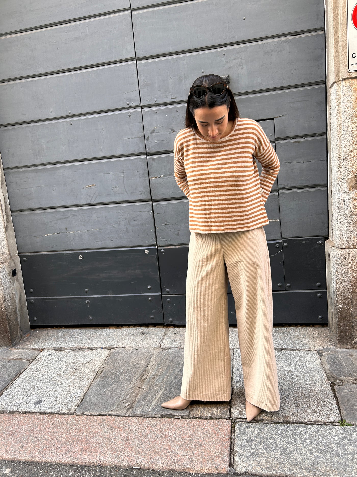 Pantalone PALAZZO DONNA velluto tasche ondine