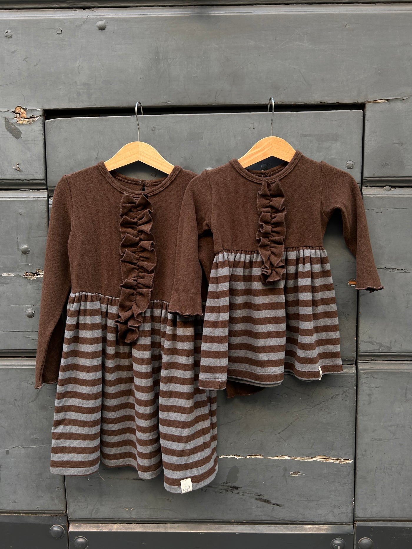 SILVIA Abito caldo cotone righe cioccolato