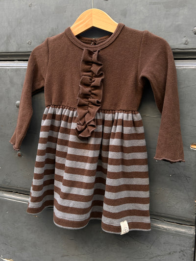 SILVIA Abito caldo cotone righe cioccolato