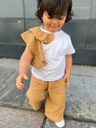 Completo T-shirt PETALO cammello pepita