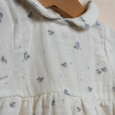 Pagliaccetto mussola uccellini jeans