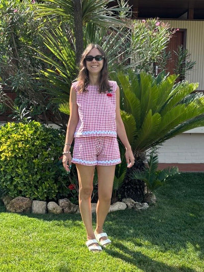 Completo donna BERMUDA ARIANNA e TOP FIOCCO seersucher rosso
