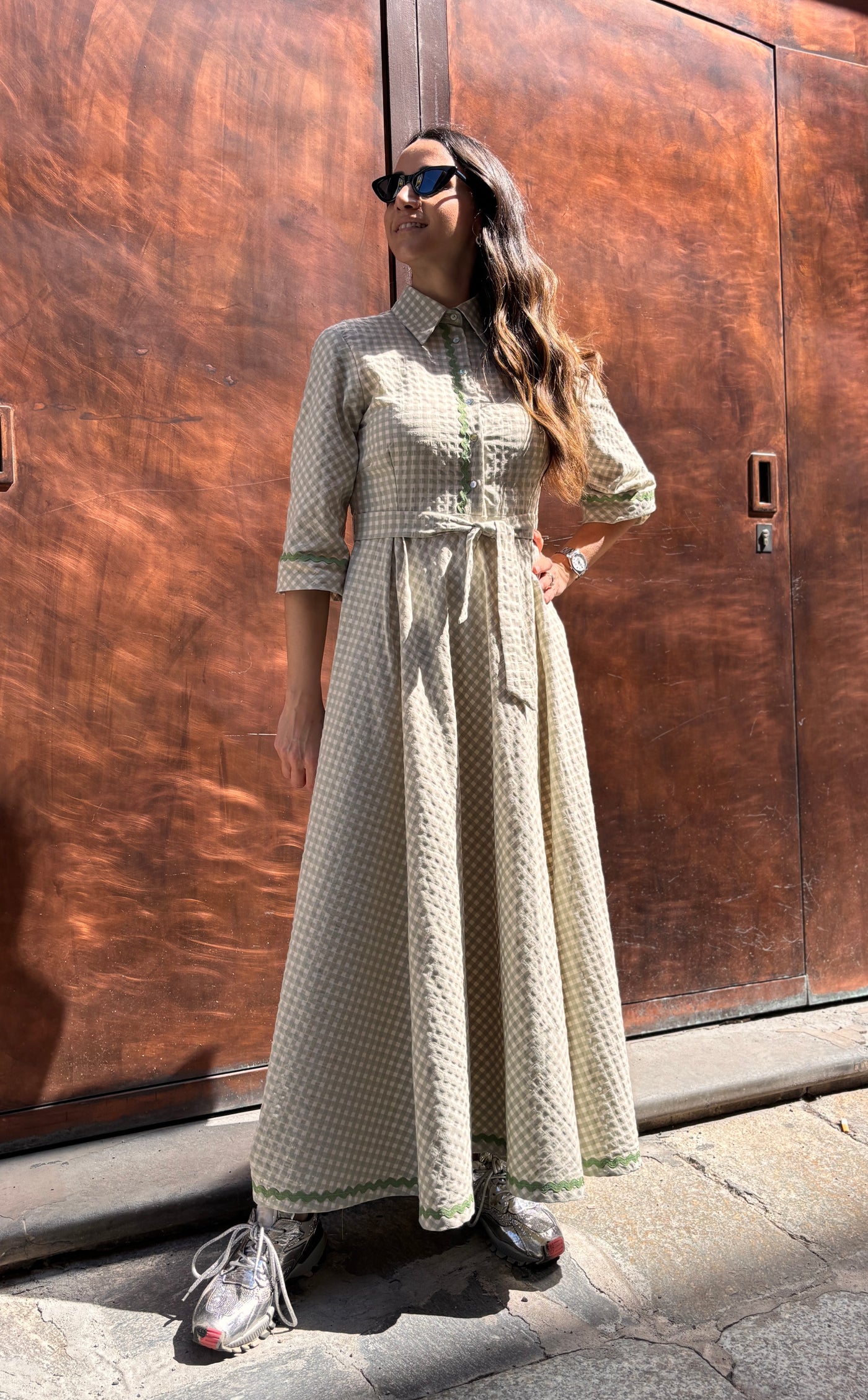 Abito SARA seersucher verde the matcha