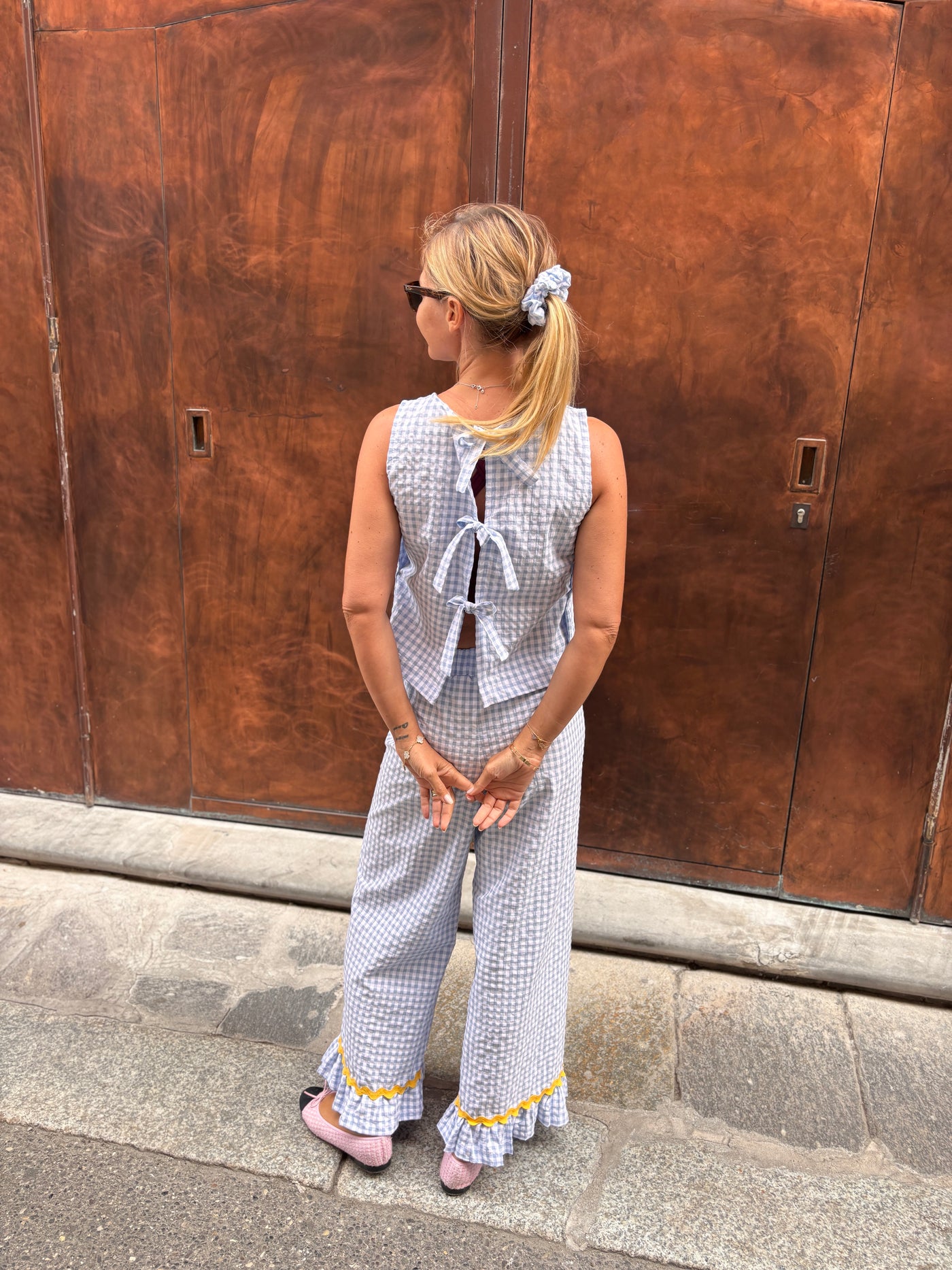 TOP ELISABETTA donna seersucher azzurro