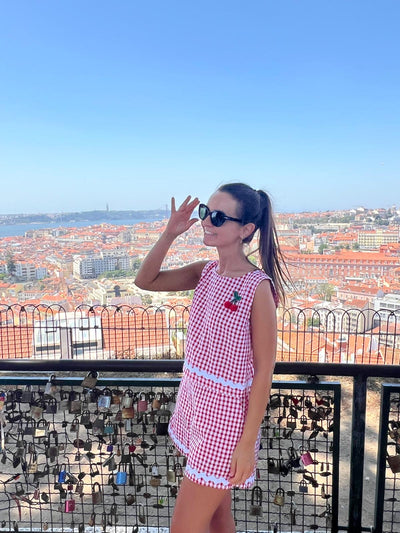 Completo donna BERMUDA ARIANNA e TOP FIOCCO seersucher rosso