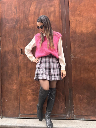 Gonna PIEGHE tartan fucsia