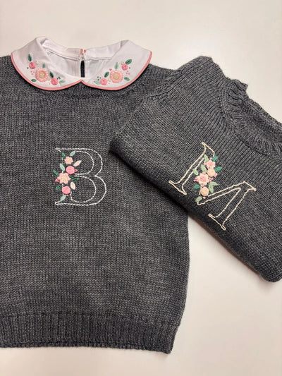 Maglioncino Iniziale Ricamata Fiorita